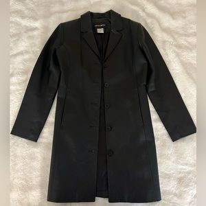 90s vintage black leather trench coat